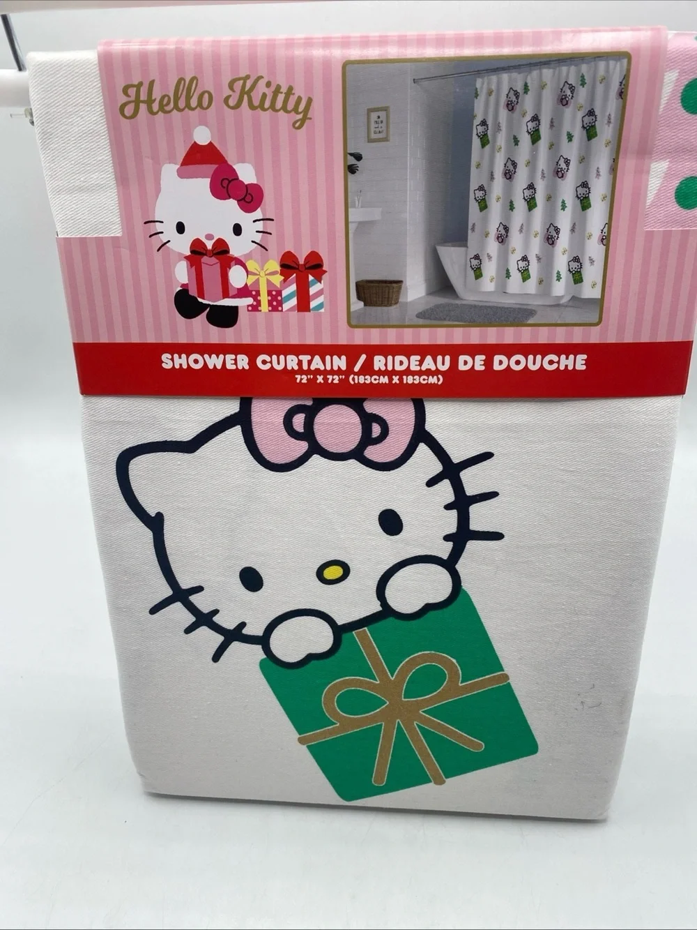 Hello Kitty In Present Christmas Shower Curtain 72x72 Holiday Bathroom Festive